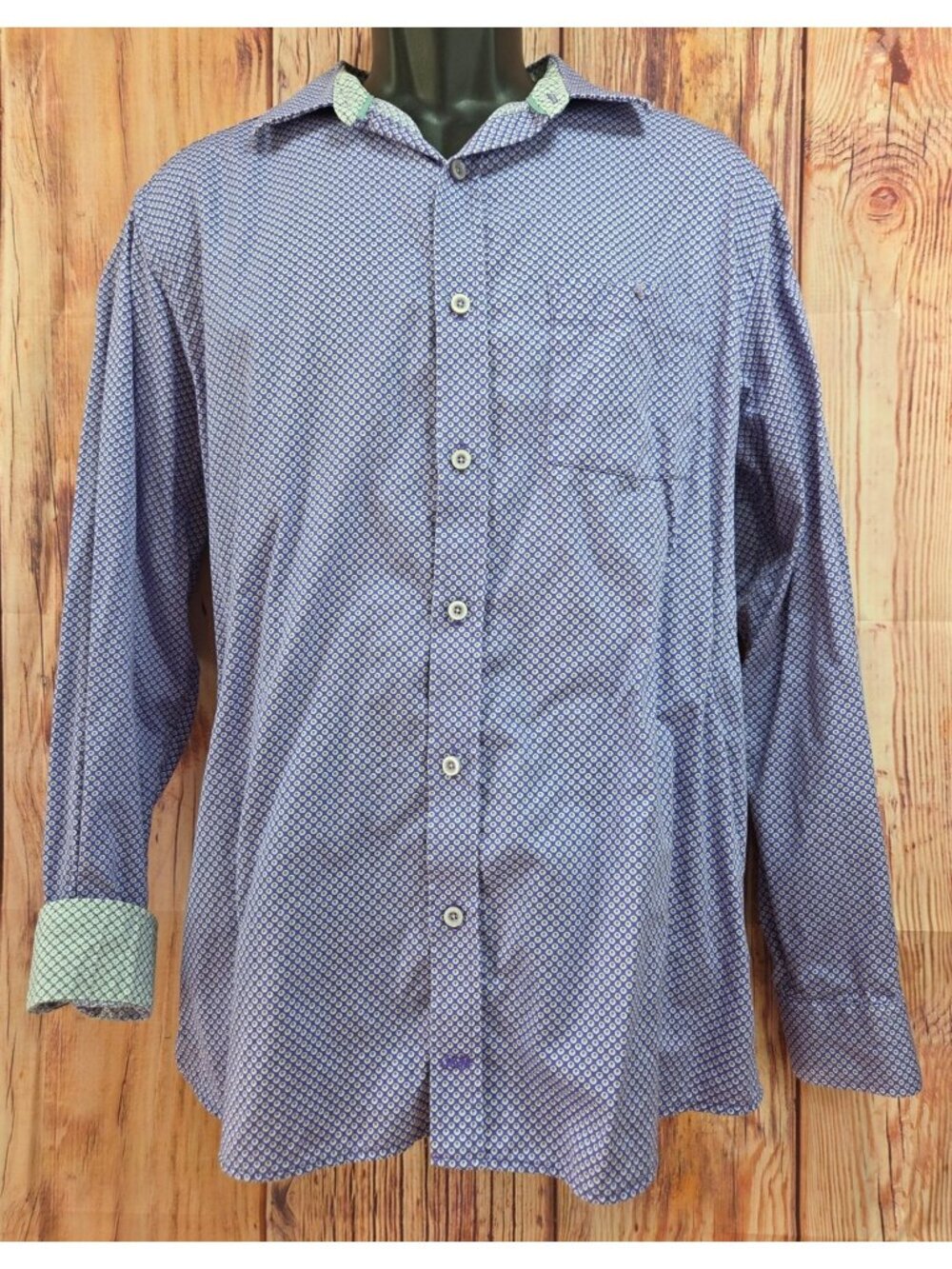 Johnston & Murphy Blue Patterned Long-Sleeve Shirt Size Large